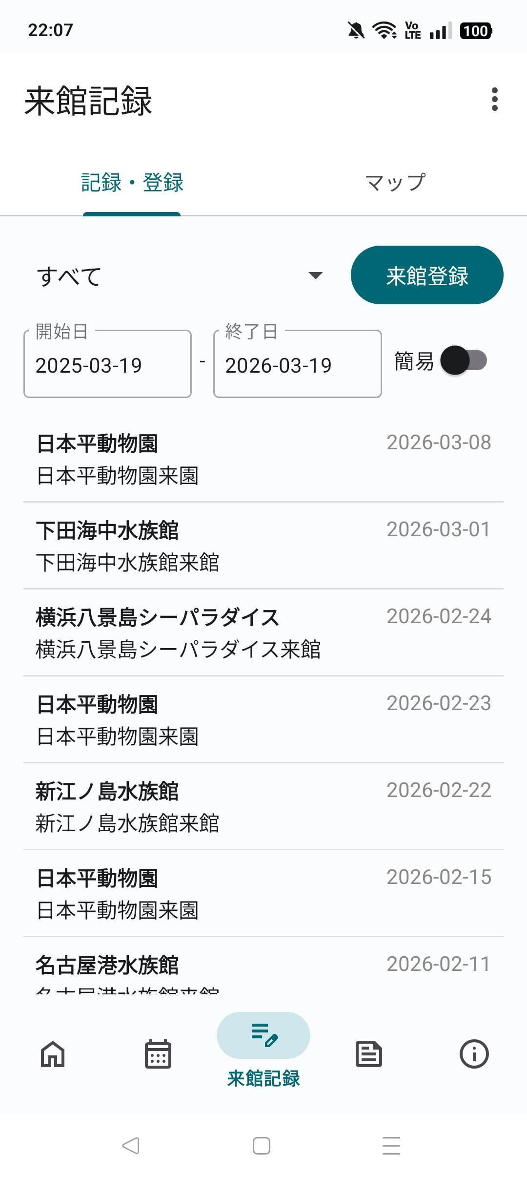 来館記録の通常表示