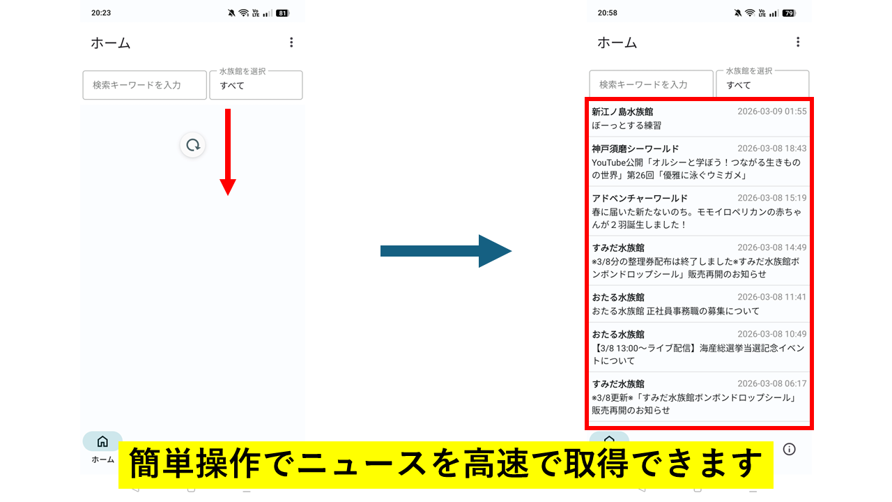 手動でのニュース読み込み情報